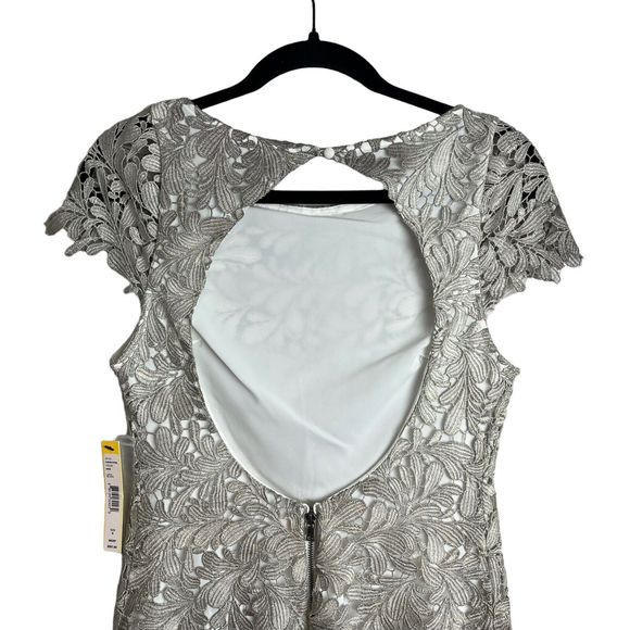 NWT Alice + Olivia Clover Metallic Lace OpenBack Mini Dress Light Silver Size 6 - Picture 11 of 14